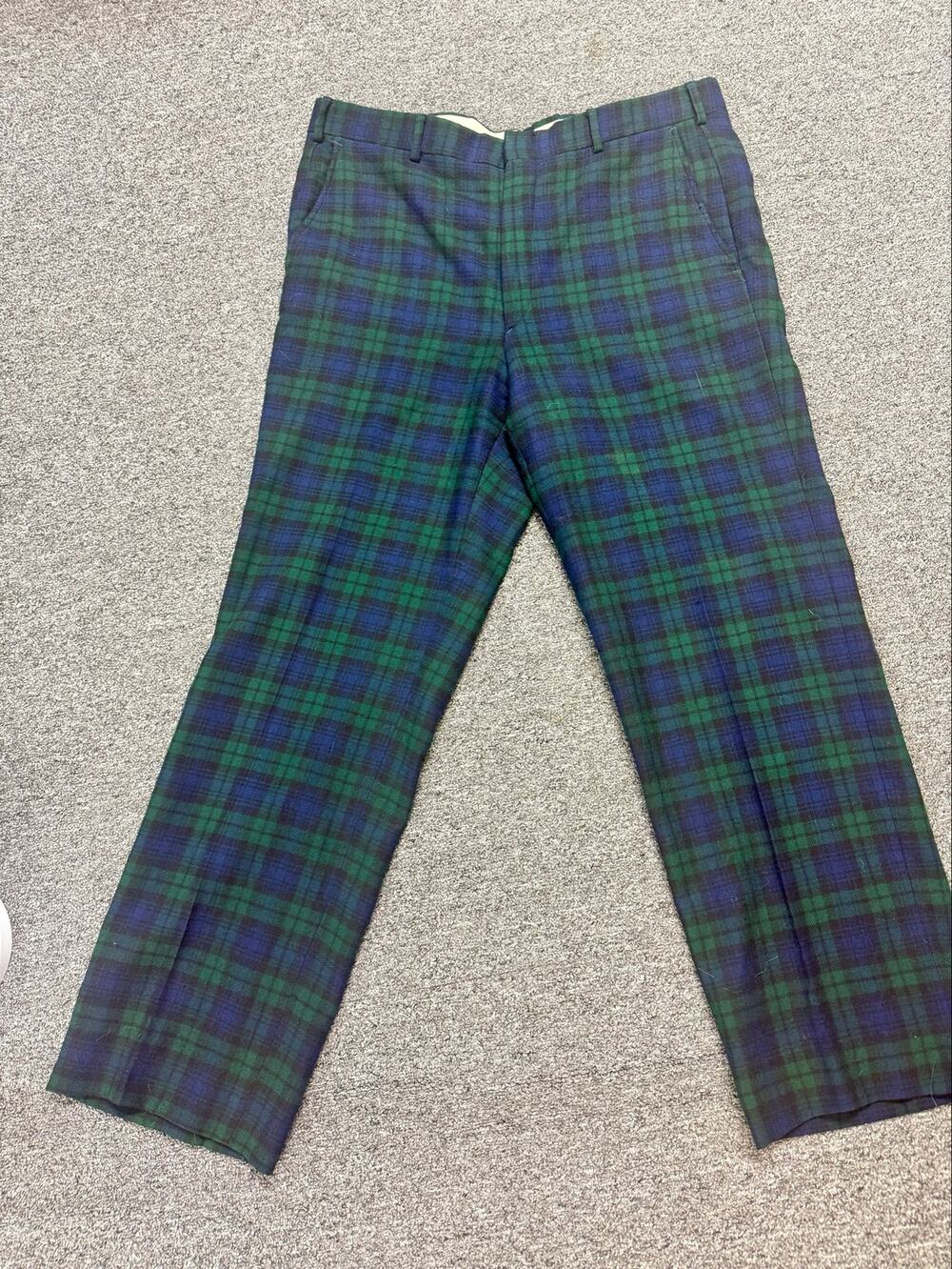 Vintage Lord & Taylor Wool Tartan Plaid Trousers Green Navy Black Watch Made USA